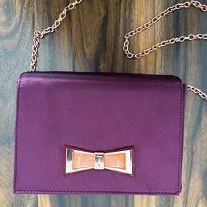 Ted Baker rose detail purple/plum satin clutch